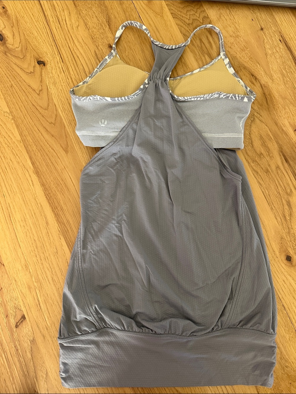 lululemon athletica Gray Striped Tank with Built-In Beige Padding